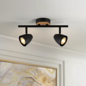 Aplique de luz techo Moderno | 2 focos GU10 | Barral Negro Símil Madera - Image 1