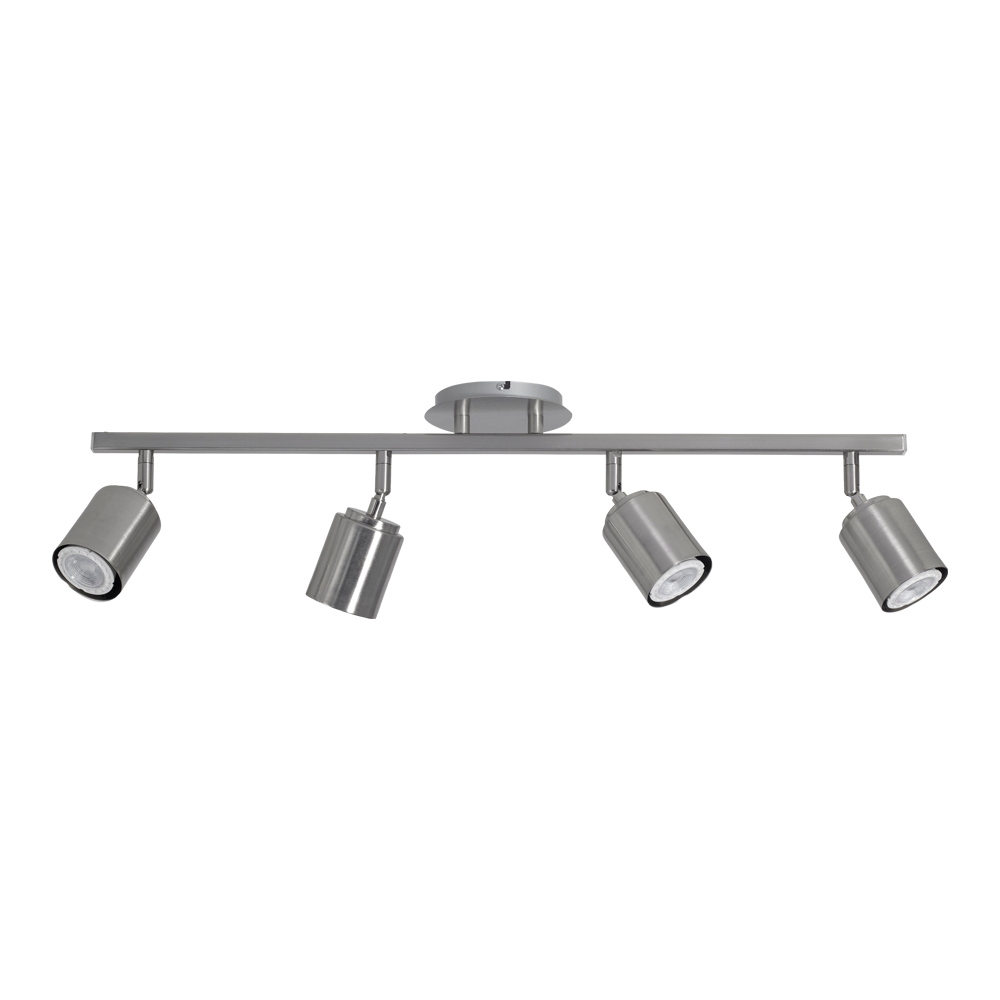 Aplique de techo moderno de metal platil con 4 focos GU10/GZ10 en un barral de 65cm.