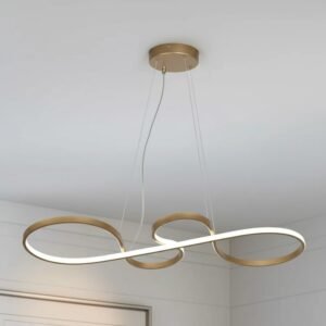 Colgante dorado de 100cm, ideal para comedor, living o dormitorio. Luz cálida 3000K.