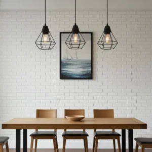 Lámpara Colgante Diedro Jaula Diamante Industrial en Metal Negro - Image 3