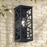 Farol CATANIA de hierro para pared, estilo moderno, ideal para exterior. Diseño con corte láser. 315 mm de alto.