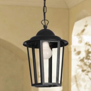 Farol de hierro hexagonal negro para exterior con cadena