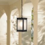 Farol de hierro mediano para exterior con vidrio arenado