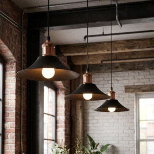 Lámpara Colgante PADUA 1 Luz E-27 | Estilo Industrial | Metal Negro y Cobre | Ø222mm x H115mm - Image 2