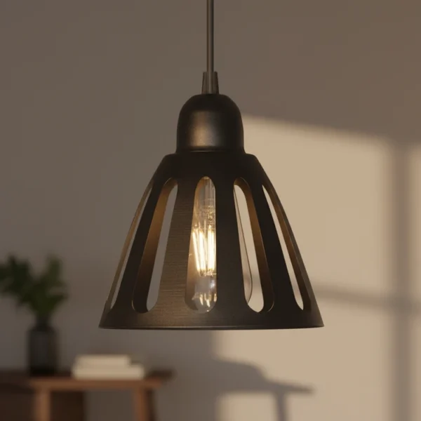 Colgante ALICANTE de metal color negro, estilo industrial, ideal para cocinas, comedores, dormitorios y salas de estar. Tiene un diámetro de 16.5 cm y una altura de 17.5 cm.
