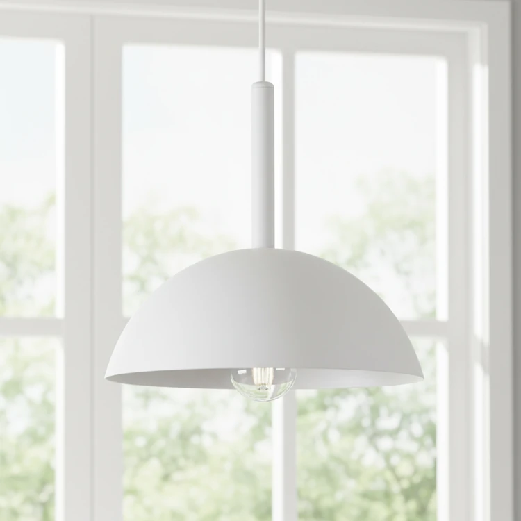 Colgante BARLETTA de chapa blanca, ideal para cocinas, comedores, dormitorios o living. Diseño moderno y minimalista.