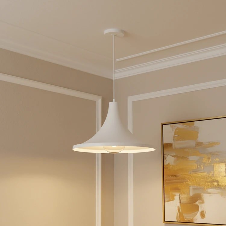 Colgante BRINDISI blanca moderna de 30cm de diametro para comedor o cocina.