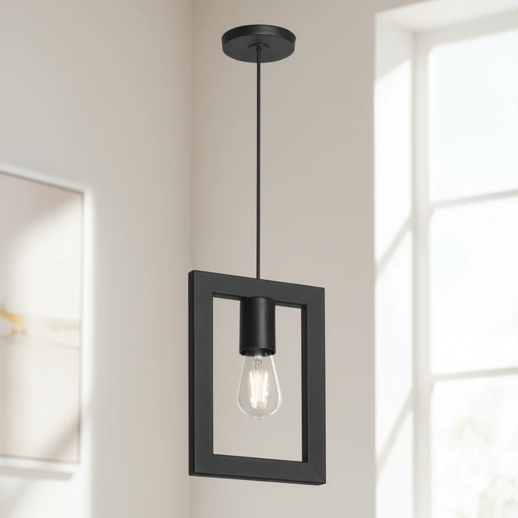 Lámpara colgante Cartagena negra de metal, estilo minimalista, ideal para comedor o cocina.