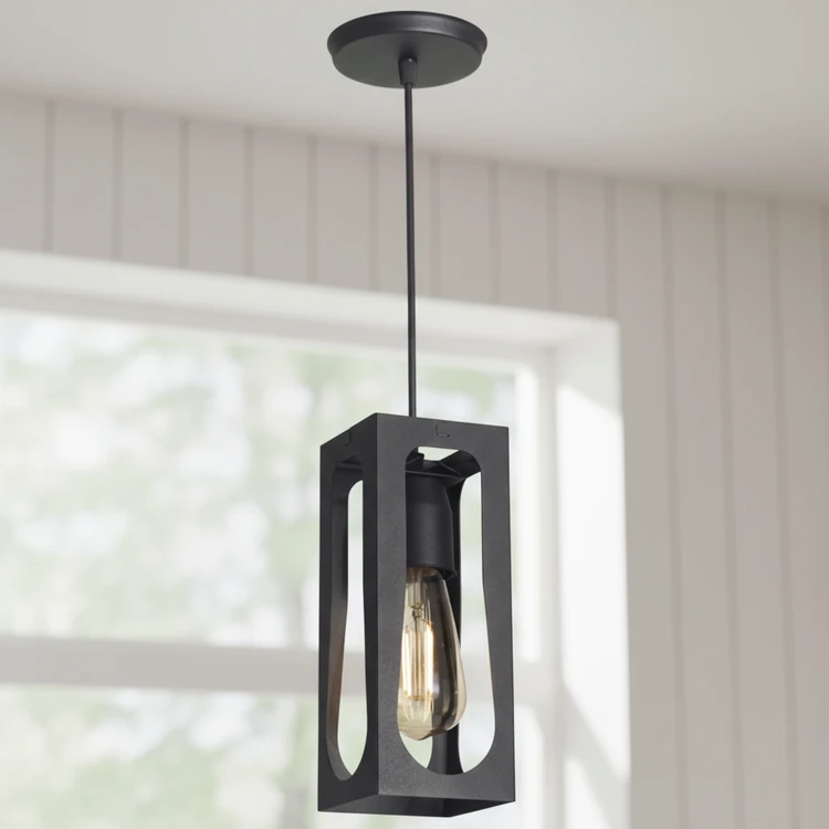 Lámpara colgante FANO negra de metal estilo industrial, ideal para comedor o cocina