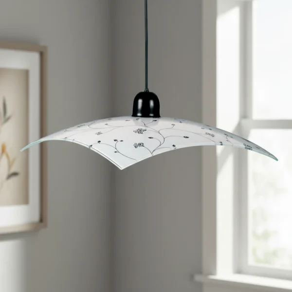 Colgante FOGGIA de diseño moderno, ideal para comedor o dormitorio. 35x35 cm con capuchón negro.