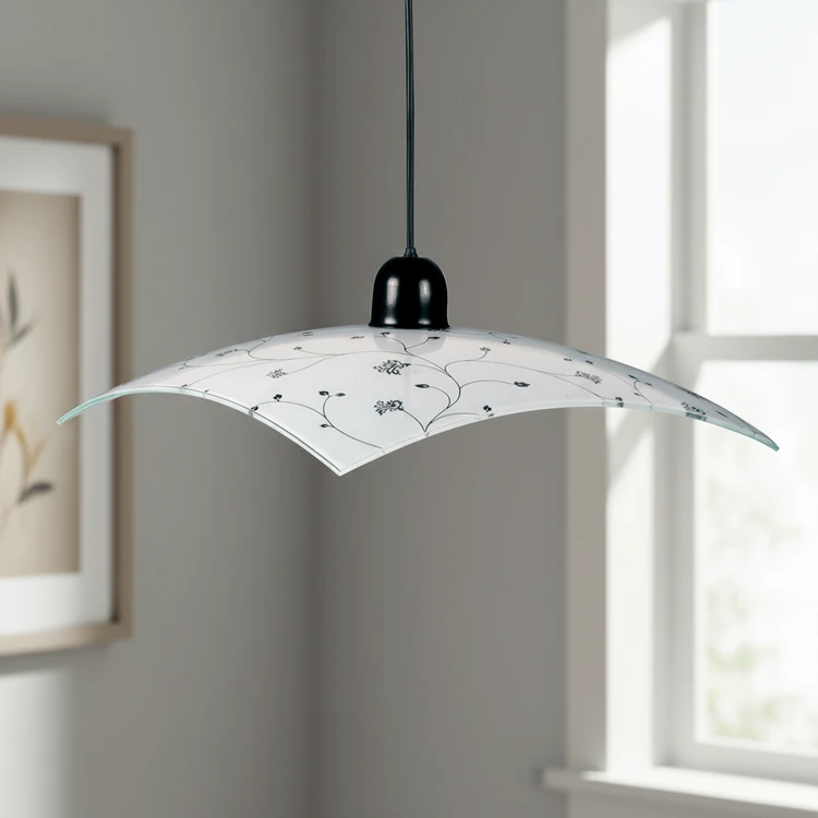 Colgante FOGGIA de diseño moderno, ideal para comedor o dormitorio. 35x35 cm con capuchón negro.