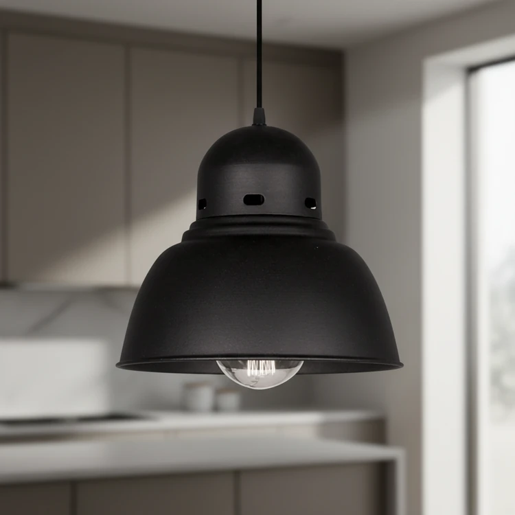 Colgante GALPONERO MEDIANO de 27,5 cm de diámetro. Lámpara colgante estilo industrial de chapa de hierro para cocina, comedor o living.