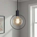 Lámpara colgante GEO CIRCULO de metal negro, estilo minimalista. Ideal para cocina, comedor o dormitorio.