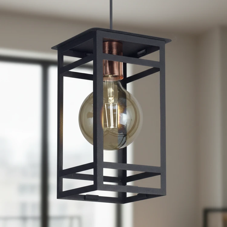 Colgante GERONA de metal negro estilo industrial, ideal para comedor o cocina.