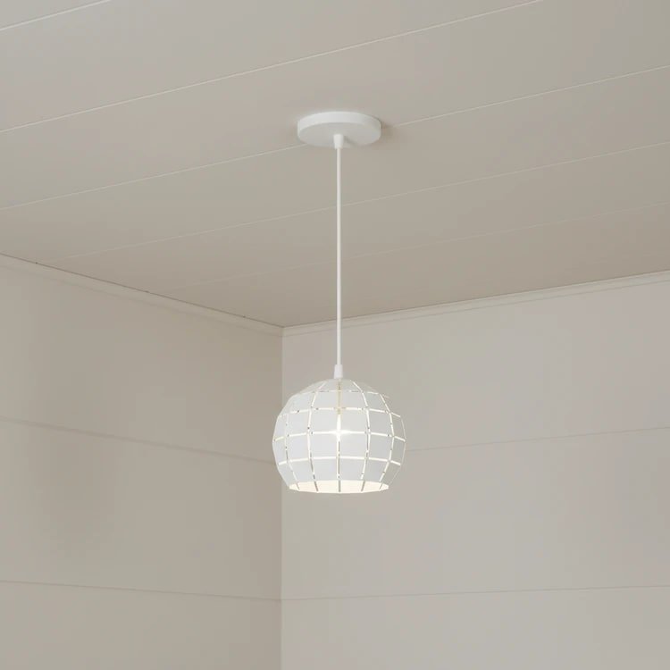 Colgante GETAFE blanco de 15cm de diámetro, estilo moderno, ideal para comedor o cocina.