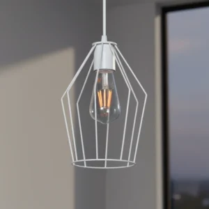 Colgante JAULA recto blanco de metal estilo industrial para cocina, comedor o dormitorio.