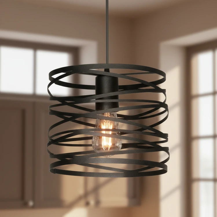 Colgante LECCE de chapa negra estilo industrial. Ideal para cocinas, comedores, dormitorios y living.