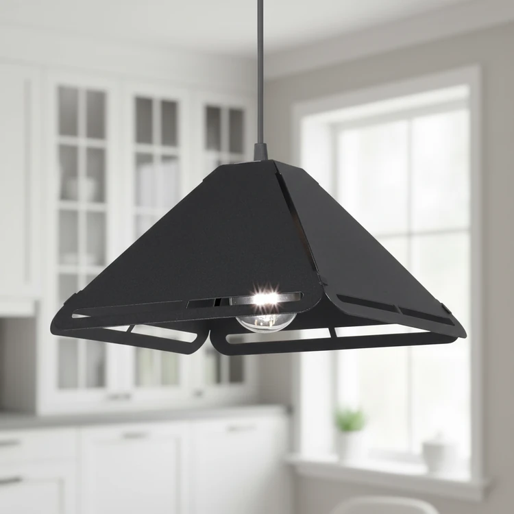 Colgante LERMA de metal negro, estilo moderno, ideal para cocina, comedor o dormitorio.