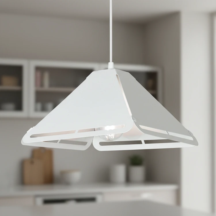 Colgante LERMA blanca moderna de 27.5 cm de ancho, ideal para cocinas, comedores, dormitorios y living.