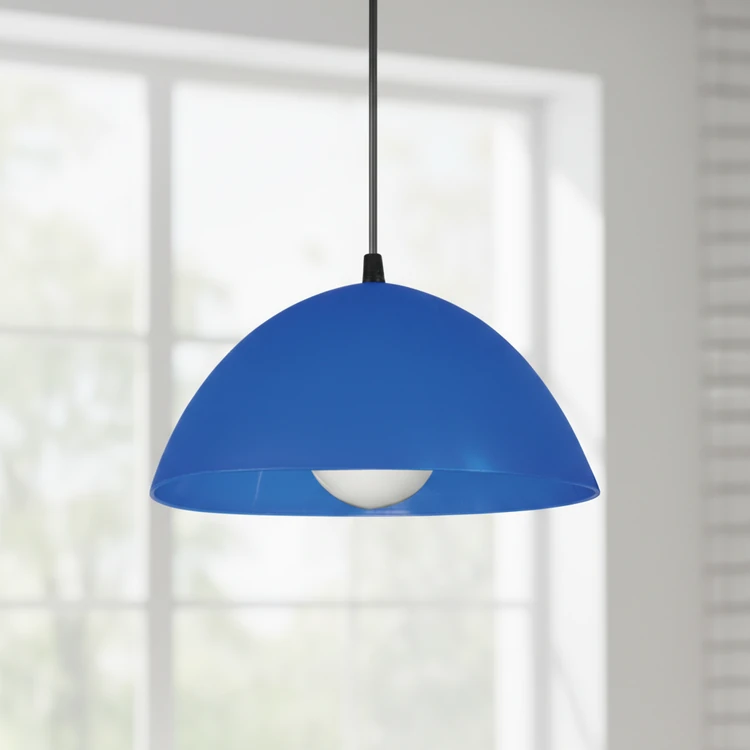 Colgante MADRID azul de pvc, 26 cm de diametro. Iluminación moderna para comedor, dormitorio, cocina u oficina.