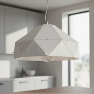 Colgante MALTA de metal blanco estilo industrial, 32 cm de ancho. Ideal para cocinas, comedores y dormitorios.