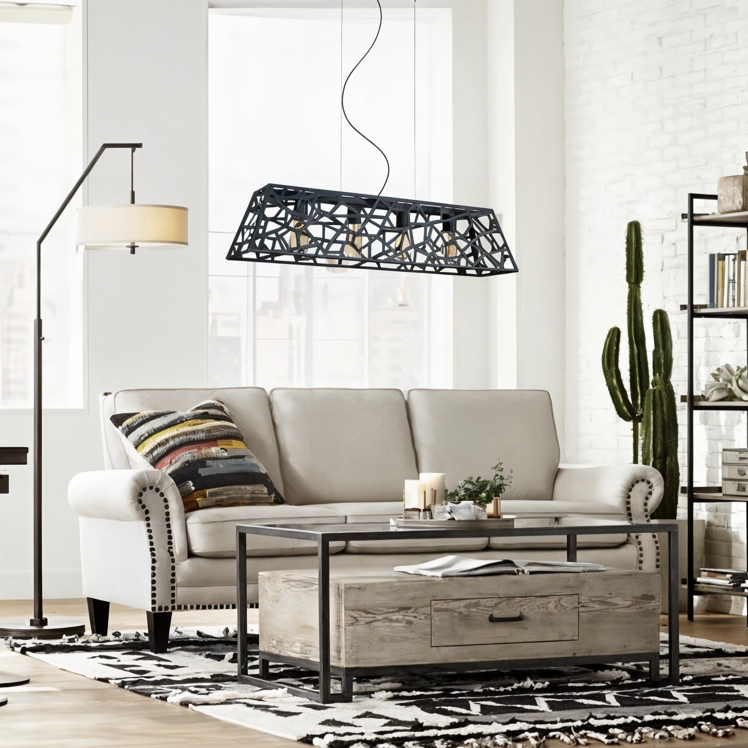 Colgante MERIDA de 4 luces, diseño moderno de metal, ideal para comedor o living.