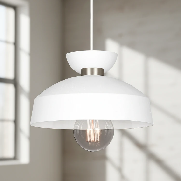 Lámpara colgante MESINA blanca de metal, estilo moderno, ideal para comedor o cocina.