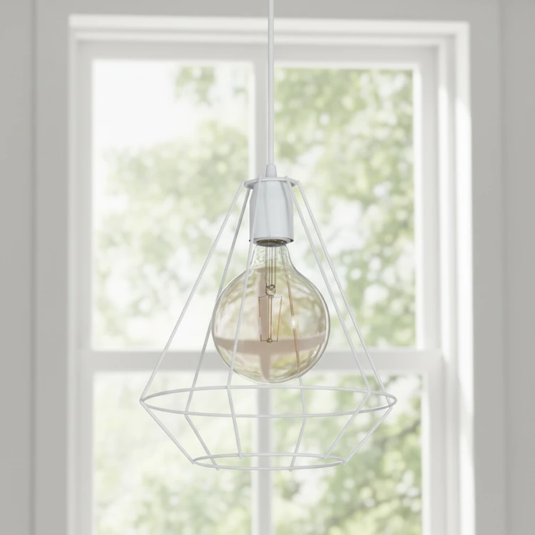 Colgante ORLEANS blanco de metal estilo industrial. Ideal para comedor o cocina.