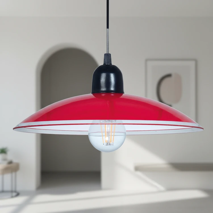 Colgante PARIS roja de 30cm, estilo industrial, ideal para comedor o cocina.