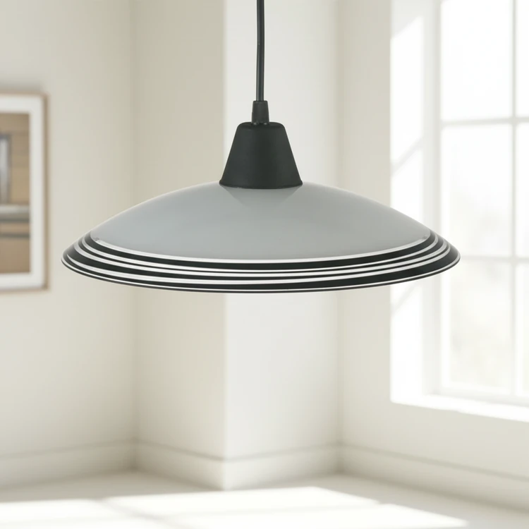 Colgante PARIS de 30cm de diámetro, estilo industrial, con detalles negros y grises. Ideal para cocina, comedor, dormitorio o living.
