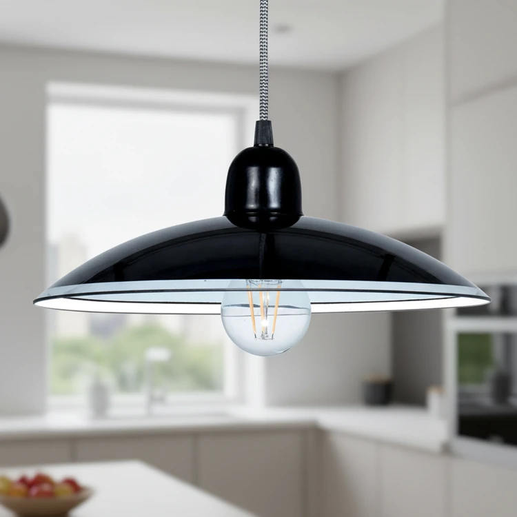 Colgante PARIS negro de 30cm de di ámetro, estilo industrial, ideal para cocinas, comedores o dormitorios.