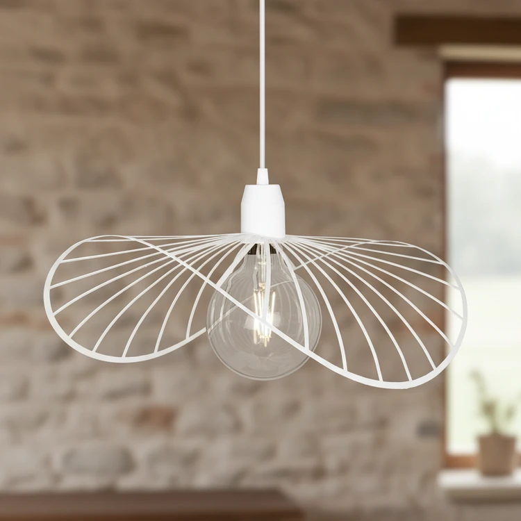 Lámpara colgante POTENZA blanca de metal, estilo moderno, ideal para comedor o dormitorio.