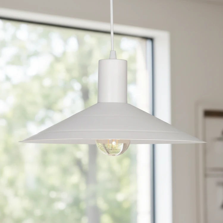 Colgante RENNES de chapa blanca, estilo industrial, ideal para cocina, comedor o dormitorio.