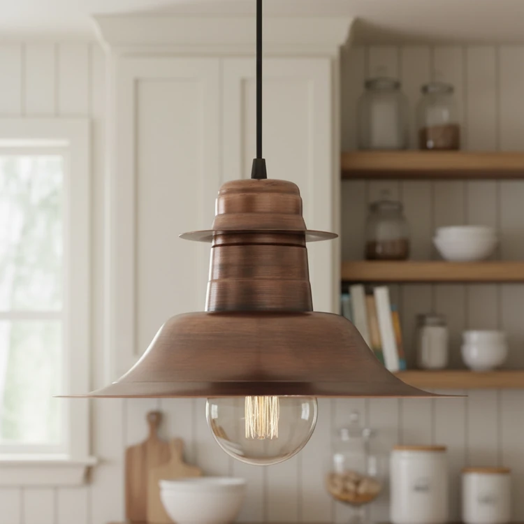 Colgante de chapa estilo industrial de 35cm de diámetro. Ideal para cocinas, comedores y dormitorios.
