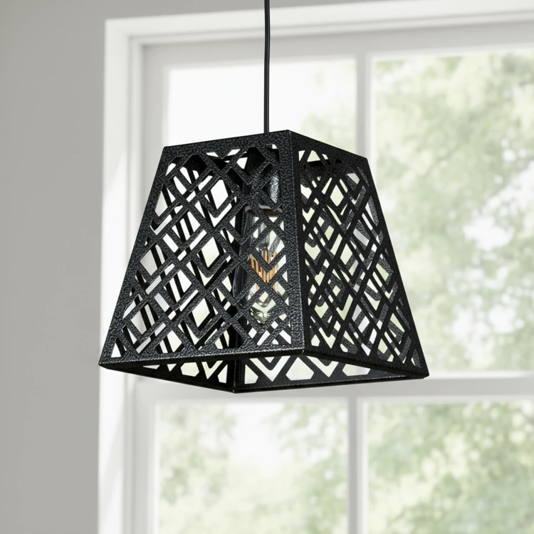 Lámpara colgante negra de diseño moderno, ideal para comedor o dormitorio.