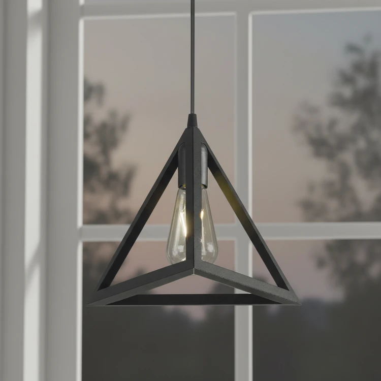 Colgante TRIGONO de metal negro estilo industrial. Ideal para comedor, dormitorio u oficina.