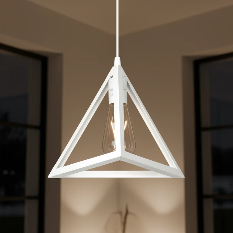 Lámpara colgante TRIGONO de metal blanco estilo moderno, ideal para comedor, dormitorio u oficina.