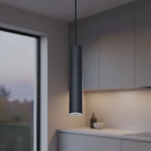 Colgante TUBO negro moderno, ideal para comedor, dormitorio u oficina.