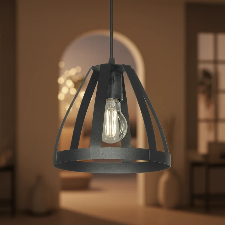 Colgante UDINE de chapa negra estilo industrial. Ideal para comedor, dormitorio o cocina.