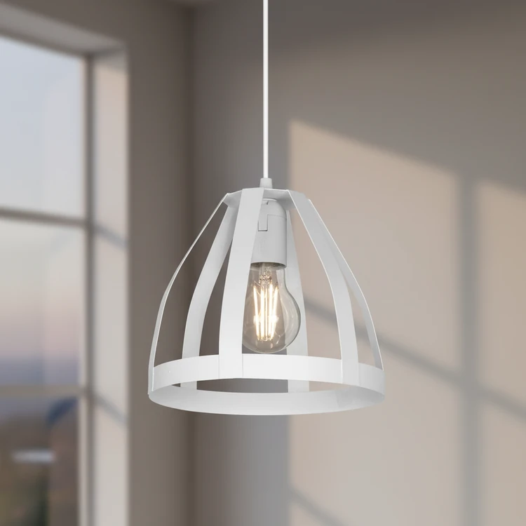 Colgante UDINE de chapa blanca, estilo industrial, ideal para comedor o cocina.