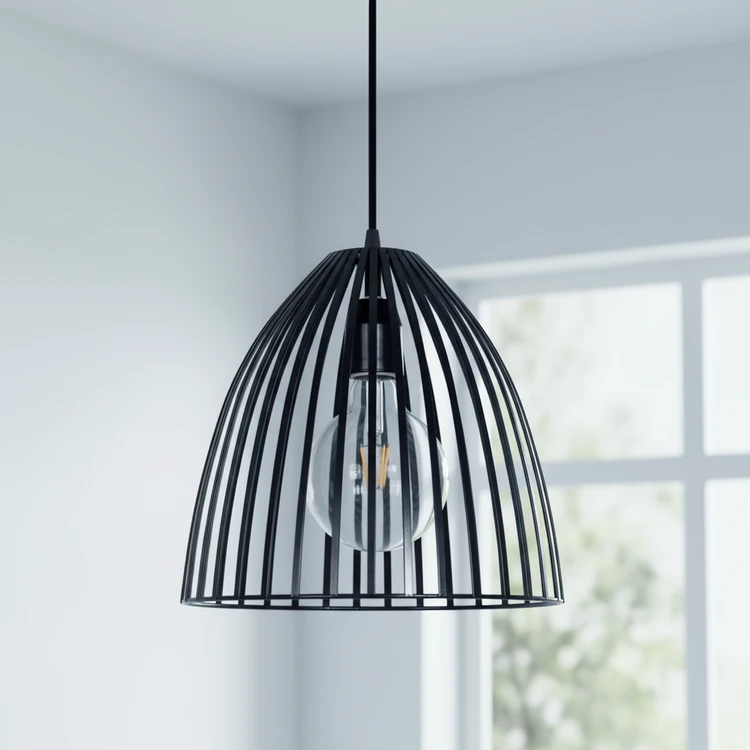 Colgante VERA de metal negro estilo industrial, ideal para comedor o cocina.