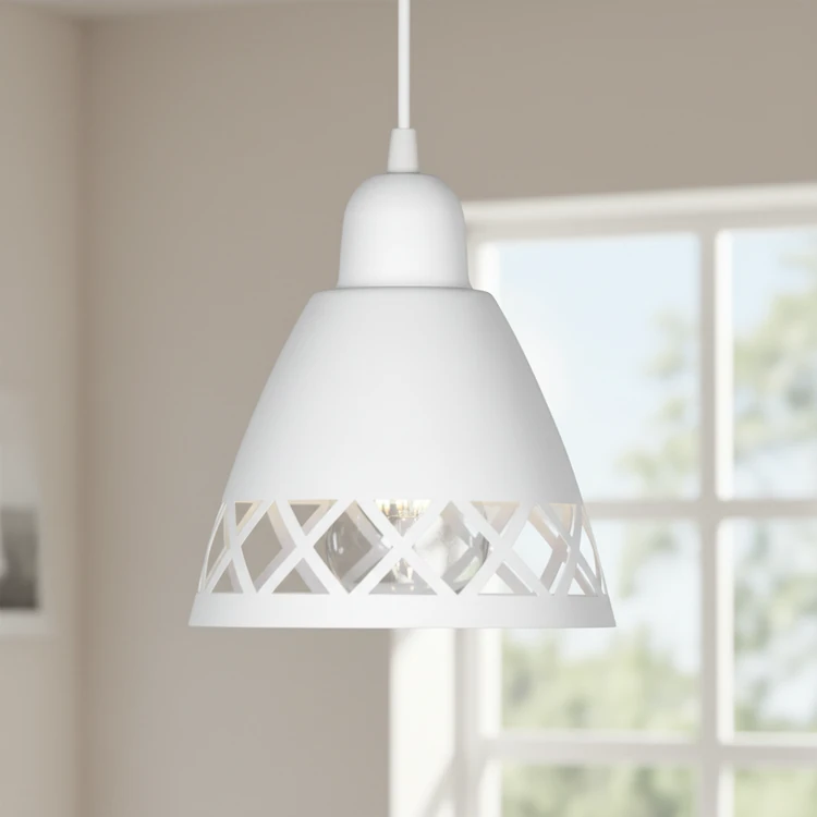 Colgante VITORIA blanca moderna, ideal para comedor o cocina. Diseño con detalles calados.