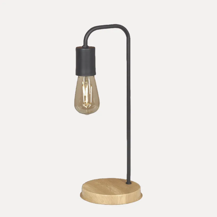 Lámpara de mesa IMOLA de estilo moderno, con base de madera y brazo metálico. Ideal para dormitorio, living u oficina.