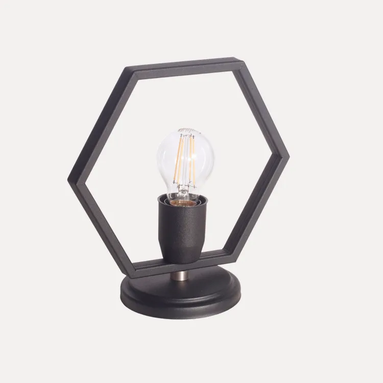 Velador TARENTO moderno de metal negro con diseño hexagonal, ideal para dormitorio o living