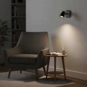 Aplique de Pared Moderno Negro y Madera para Interior Ø12cm - Image 2