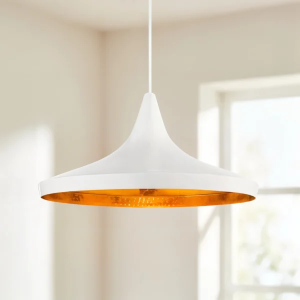 Colgante Horta — Pantalla blanca chapa dorado E27 — Instalado | Lampamac