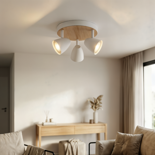 Plafón Prenzlauer — Minimalista acero simil madera GU10 — Detalle | Lampamac