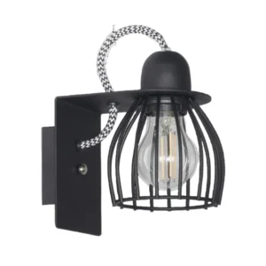 Aplique de Pared Jaula Industrial Negro con Cable Textil - Image 2