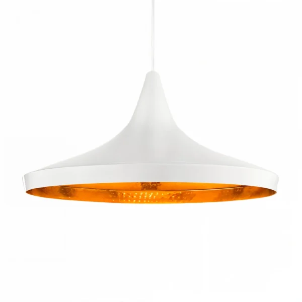 Colgante Horta — Pantalla blanca chapa dorado E27 — Vista lateral | Lampamac
