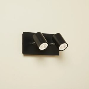 Aplique de pared moderno negro con doble foco ajustable GZ10/GU10 de acero para interior.